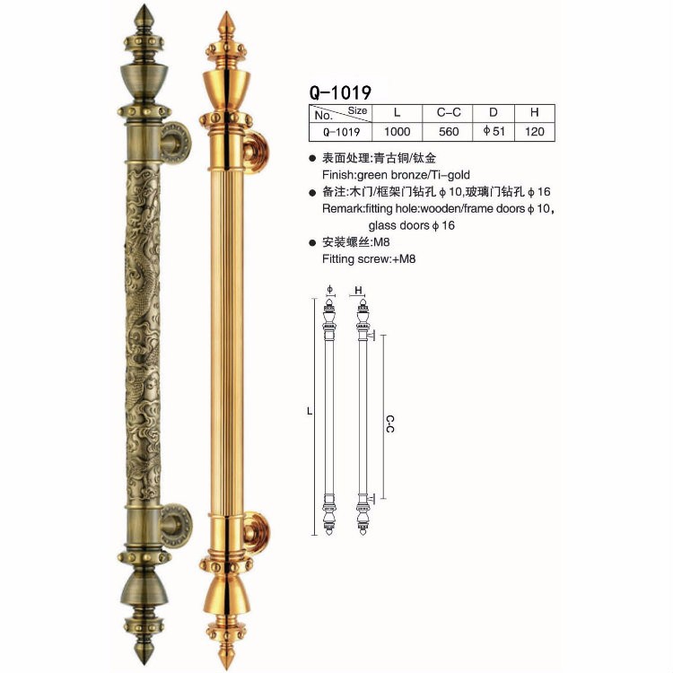 仿古大拉手 酒店KTV拉手 大門把手 豪華別墅大門拉手 可定制 強鑫五金 Q-1019廠家直銷